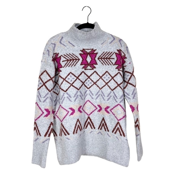 Lou & Grey LOFT Fair Isle Tunic Sweater Pebble Grey Heather Long Sleeve Size XS - Picture 1 of 9